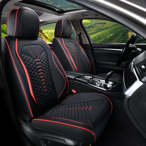 Coverado Seat Covers Full Set Waterproof Nappa Leather Seat Covers for Cars 5 Seats Universal Car Seat Protectors Black Car Seat Covers Car Seat Cushions Fit for Most Cars (Black&Red)