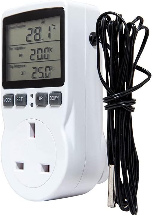 Digital Thermostat Plug-in Thermostat Electric Heating and Cooling Temperature Controller White with 1.7m Sensor