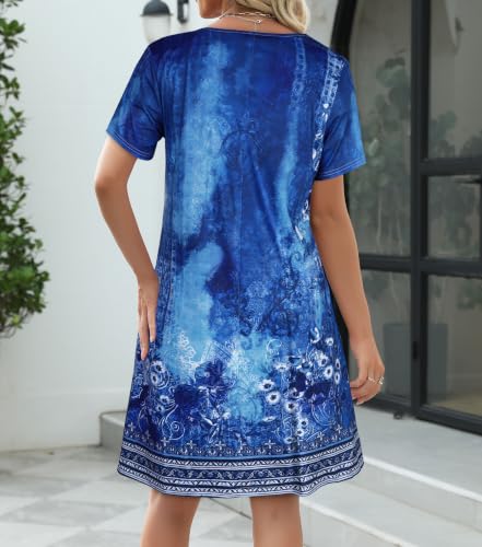 Image of CHICGAL Summer Dresses for Women V Neck Short Sleeve Casual Loose T Shirt Sundress Beach Cover Ups with Pockets 2026