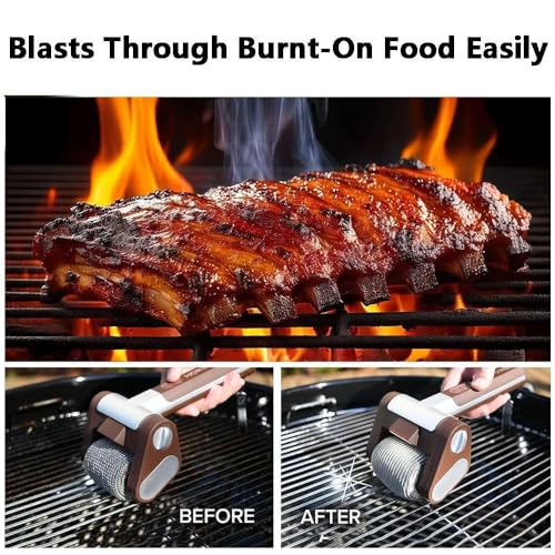 Cepillo Limpiador de Parrilla eléctrica con rotación de 360° a 350 RPM, Rodillo de Acero Inoxidable y luz LED para una Barbacoa sin Esfuerzo.