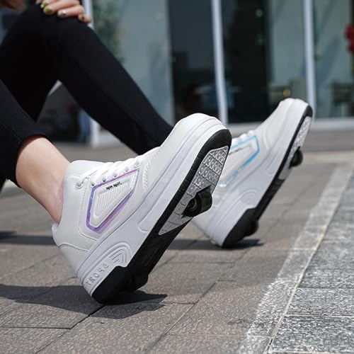 Kids Roller Shoes Boy Girl Sneakers,Diamond Street Skateboarding Shoe Parkour Shoes with 2-Wheels Unisex Retractable Skating Shoes for Children's Park Sports Walking4