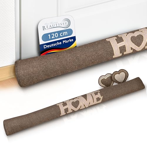 Beautissu Zugluftstopper 120 cm lang Tuuli - 1,2 kg Windstopper als Türvorleger, Haustür Rolle und Kälteschutz Luftstopper - Luftzugstopper Home Zugluft Stopper in Braun