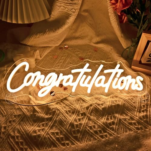 Image of SYLHOME Congratulations Led Neon Light Sign Gratuation Celebrate Wall Sign Decor Backdrop Congrats Grad Prom Party Wedding Birthday Banner Decor Gifts 16.14 inch X 4.92 inch USB Warm White