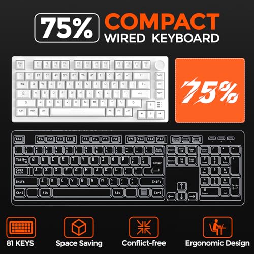 Teclado Mecánico EK75 75% Con Cable USB-C Blanco miniatura 2