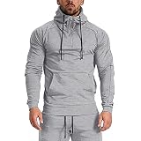 Picture of GYMELITE Men's 1/4 Zip Fashion Pullover Hoodie Athletic Workout Fit Cotton Blend Hooed Sweatshirts Casual Long Sleeve with Pockets(LGY S)