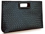 HKYUECHI Black Clutch Bags Handbags for Women Woven Women's Clutches Evening Bags with Detachable Chain, PU Leather Crossbody Shoulder Bags and Purses for Wedding Party and Prom(Black)