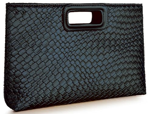 HKYUECHI Black Clutch Bags Handbags for Women Woven Women's Clutches Evening Bags with Detachable Chain, PU Leather Crossbody Shoulder Bags and Purses for Wedding Party and Prom(Black)