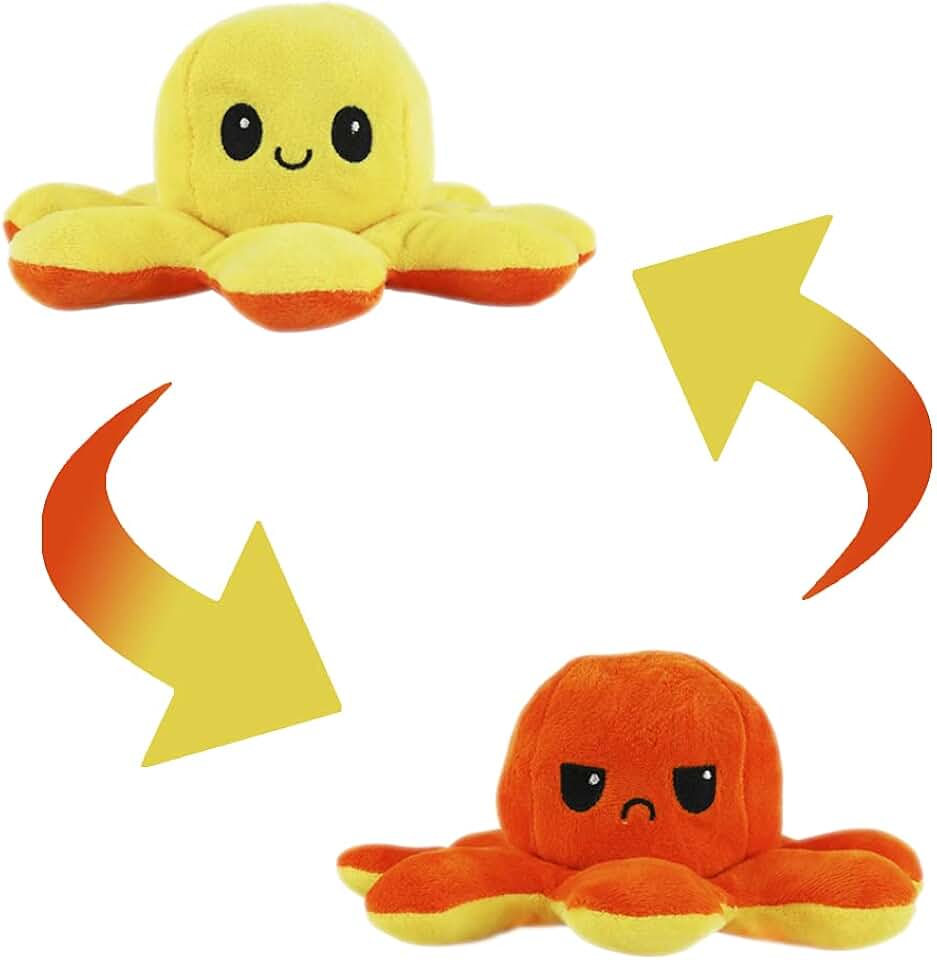 Polvo de Pelúcia Colorido Reversível TikTok Feliz e Triste (Laranja e Amarelo)