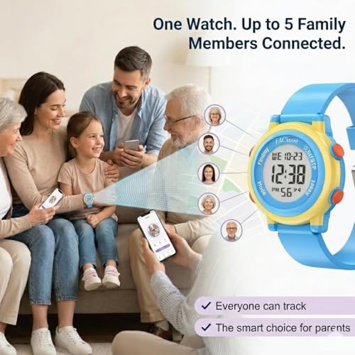 Image of BAWY Kids Tracking Watch Compatible with Apple Find My | Digital Watch with Tag for Kids, Tracking Tag Bluetooth GPS 30M Outdoor Range No Sim Needed | Anti-Lost Alert, Alarm, Waterproof Watch (Blue).