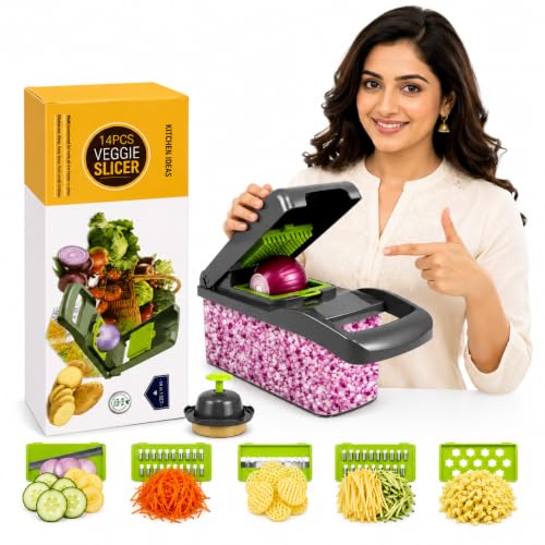 Image of Vegetable Chopper-Pro Onion Chopper&Potato Peeler 14 in 1 Multifunctional Food Chopper, Kitchen Vegetable Slicer Dicer Cutter, Veggie Chopper with 8 Blades, Fruits Chopper (Chopper)