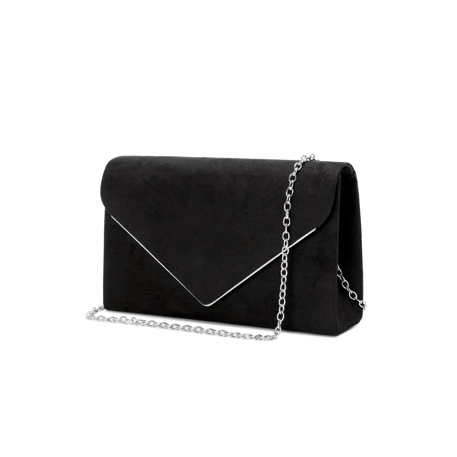 Lam Gallery Suede Evening Clutch Handbag for Prom Small Shoulder Crossbody Chain Bag in Silver