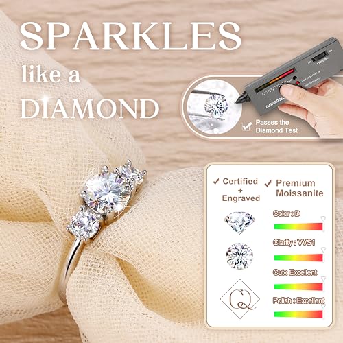 Moissanite Engagement Rings : Eternity Promise Ring 18K White Gold Plated S925 Sterling Silver Wedding Bands Bridal Rings Jewelry for Women Round Cut D Color VVS1 Clarity3