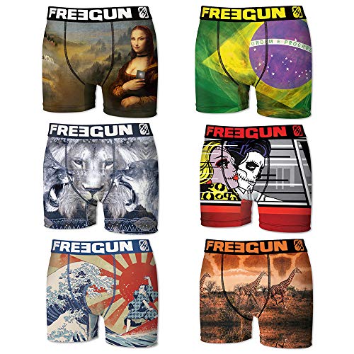 FREEGUN - Lote de 6 bóxers para Hombre Peintre Animaux S