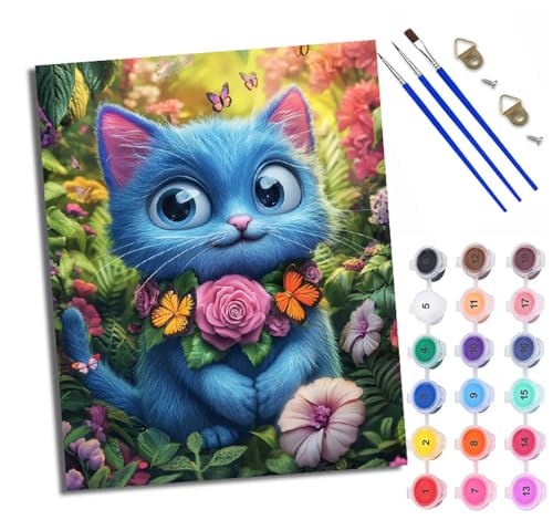 WXRWANG Pintura por Números para Adultos Mariposa de flor de gato azul Pintura al óleo digital para adultos de Cuadro para Pintar por Números con Lienzo 40x50cm pintura al óleo de