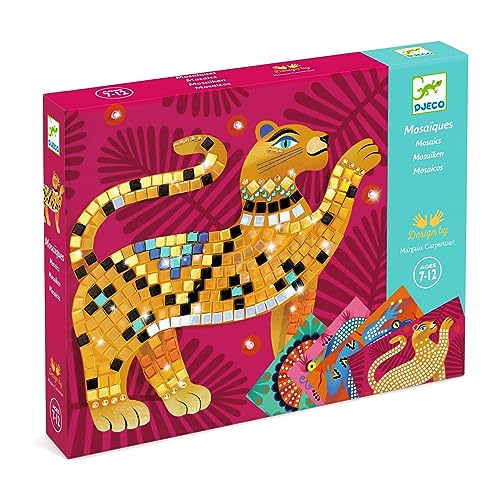 DJECO Kit d'Art Mosaïque La Maison des Oiseaux - 7-12 ans - Loisir Créatif pour Enfants - 4 Cartes Illustrées, Carrés Autocollants, Strass Adhésifs,...