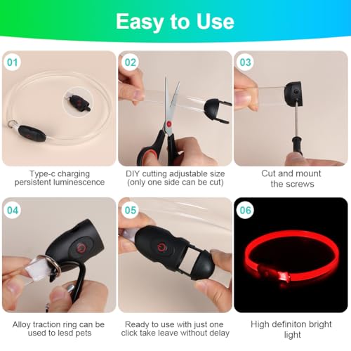 AUAUY LED Leuchthalsband Hund mit D-Ring, USB Aufladbar Längenverstellbarer Haustier Sicherheit Kragen Zuschneidbares Wasserdicht Leuchthalsband für Kleine Mittel Große Hunde (5 Farben+3 Leuchtmodi)
