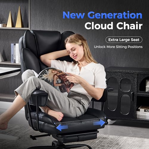 Image of amseatec Big and Tall Office Desk Chair - Wide Ergonomic Executive with Footrest, High Back Lumbar Support Reclining Gaming Computer Chair for Heavy People (Black)