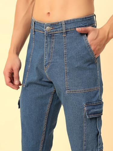 Image of STUDIO NEXX Men's Loose Fit Cargo Jeans| Stretchable | Cargo Denims | Utility Pockets