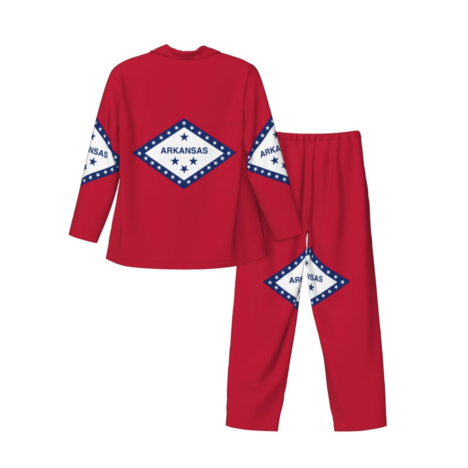 Arkansas State Flag Print Męska piżama z długim rękawem zestaw dwuczęściowy odzież domowa wygodna bielizna nocna bielizna nocna