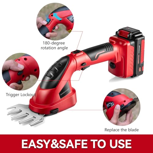 20V Cordless Hedge Trimmer and Grass Shears: 2-in-1 Grass and Shrub Trimmer Kit Lightweight Hedge Clippers Electric Hedge Trimmer with 2.0Ah Rechargeable Lithium-lon Battery and Fast Charger - Thumbnail 4
