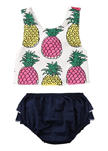stylesilove Infant Baby Girls Pineapple Open Back Top with Ruffle Bloomers 2 pcs Outfit (90/12-18 Months)