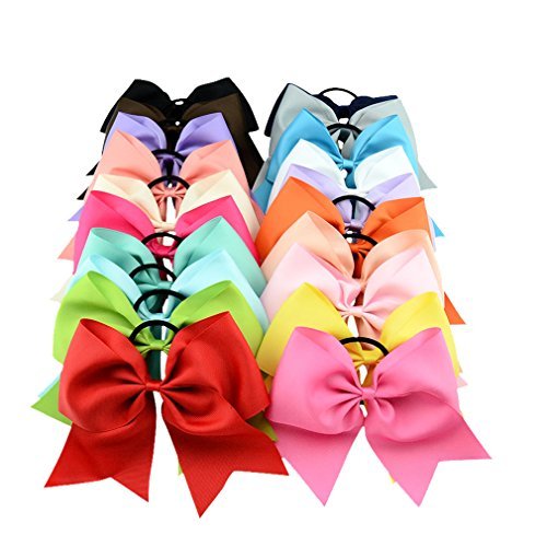 Jaciya 20 Pack 8" Large Cheer Hair Bows Ponytail Holder Elastic Hair Ties Cheerleading Pony Tail Holder Elastic Head Loop For Women Uniform Accessories