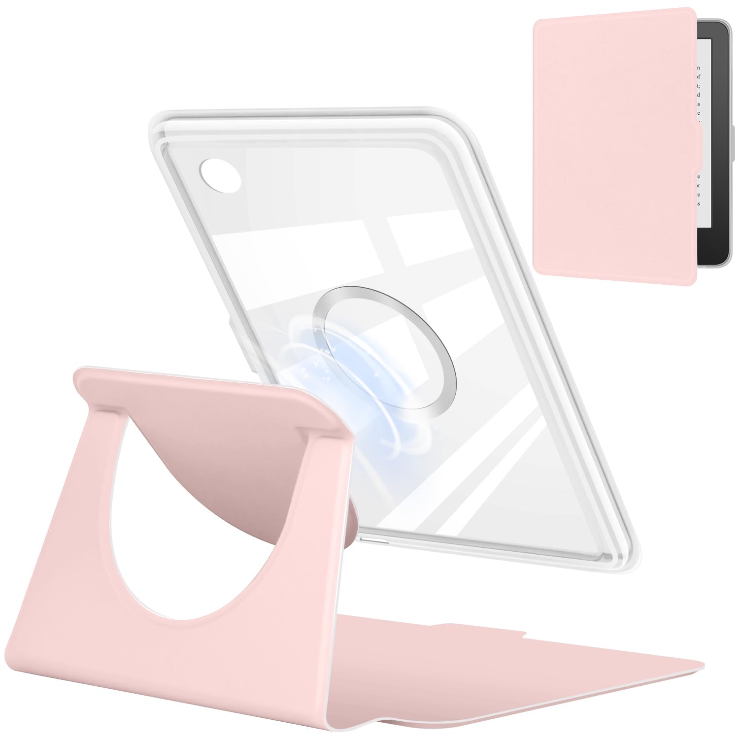 Photo 1 of Youngme 360 Degree Rotating Case for 6" Kobo Clara Colour 2024 Released, Detachable Magnetic Design Protective Adjustable Stand Cover Clear Back with Auto Sleep/Wake (Pink)