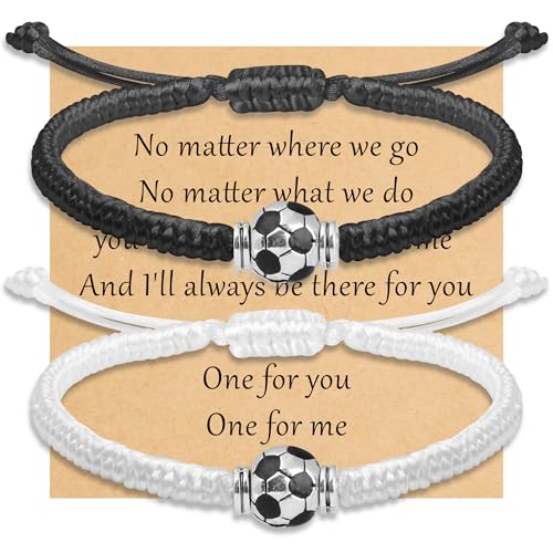 2Pcs soccer bracelets for women men soccer gifts for women men soccer accessories soccer stuff black white friendship bracelets soccer jewelry adjustable sport bracelets for fans christmas gifts for soccer players