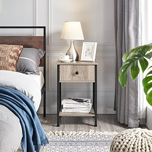 Yaheetech End Table with 1 Drawer and Open Shelf, Rustic Metal-Framed Wooden Sofa Side Table,Bedside Table for Home/Office,Gray color