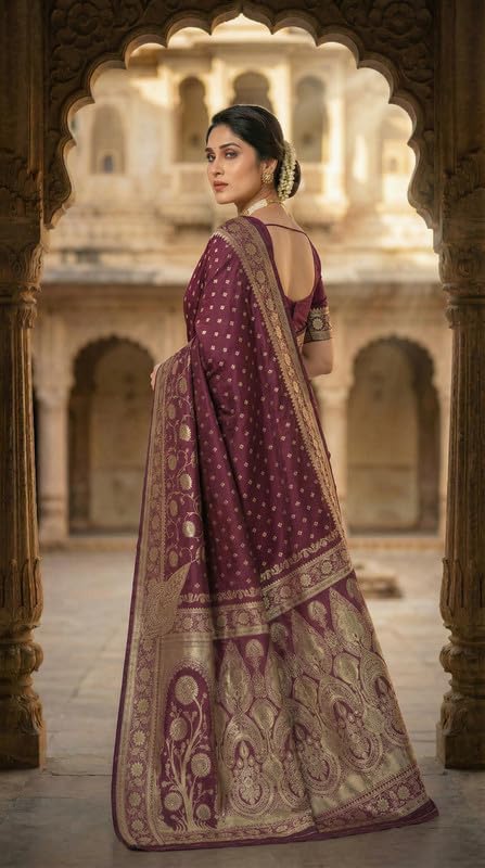 Image of C J Enterprise Women's Pure Soft Silk Saree With Blouse Piece For Wedding (Jiya)
