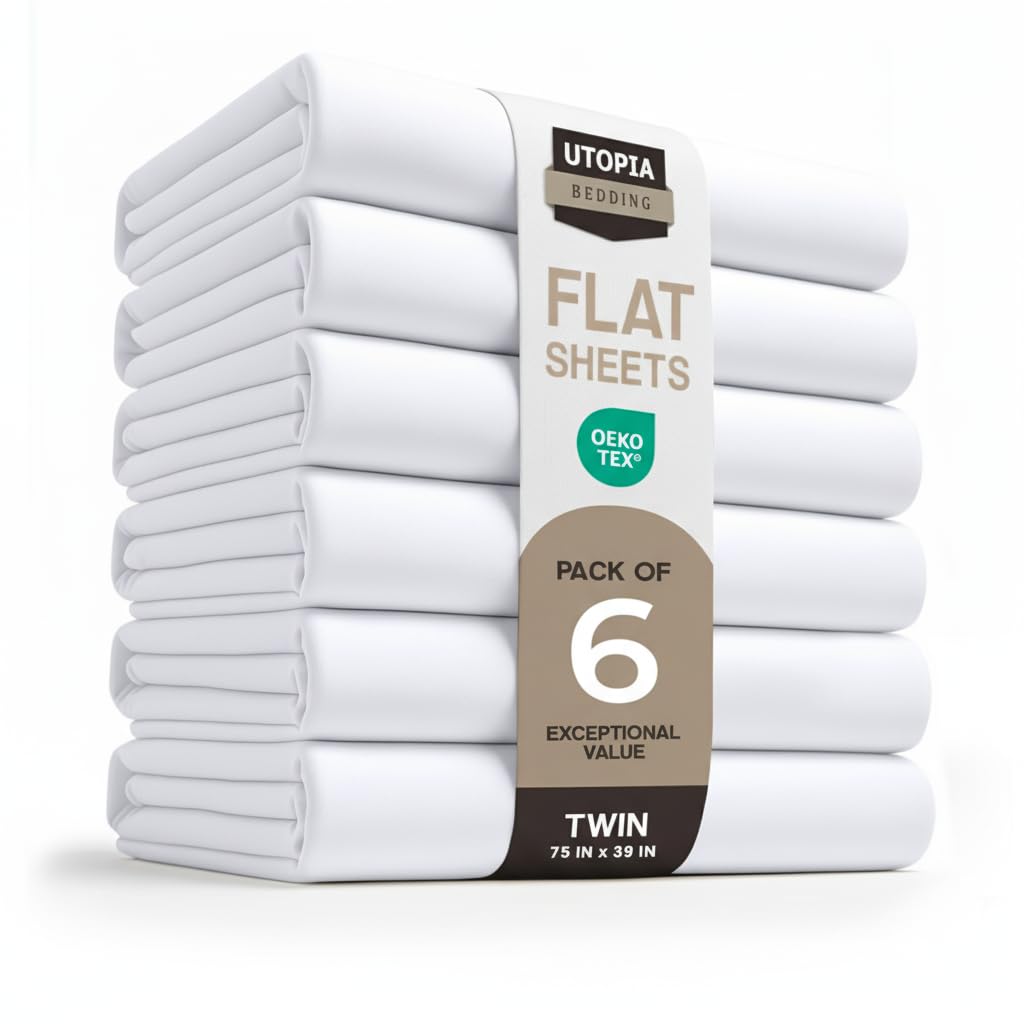 Utopia Bedding Flat Sheets - Pack of 6 - Soft Brushed Microfiber Fabric - Shrinkage & Fade Resistant Top Sheets - Easy Care (Twin, White)