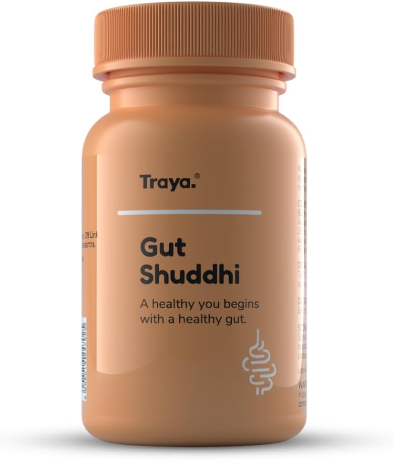 Traya Gutt Health Tablets, Medicine for Constipation, Bloating & Gas Relief, Natural Metabolism Booster, Helps Improve Acidity, Contain Ginger, Clove, Cardamom, Digestive Enzymes (30 Tablet)