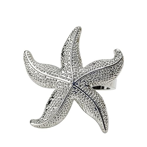 Wernfale 12 Silver Starfish Napkin Rings Beach Table Decor for Nautical Summer Wedding Easy to Use Easy to Replace - Image 3