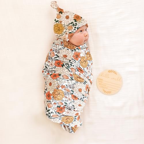 Image of Konssy Baby Girl Newborn Receiving Blanket with Matching Headband and Beanie Set Baby Swaddle Nursery Swaddle Wrap