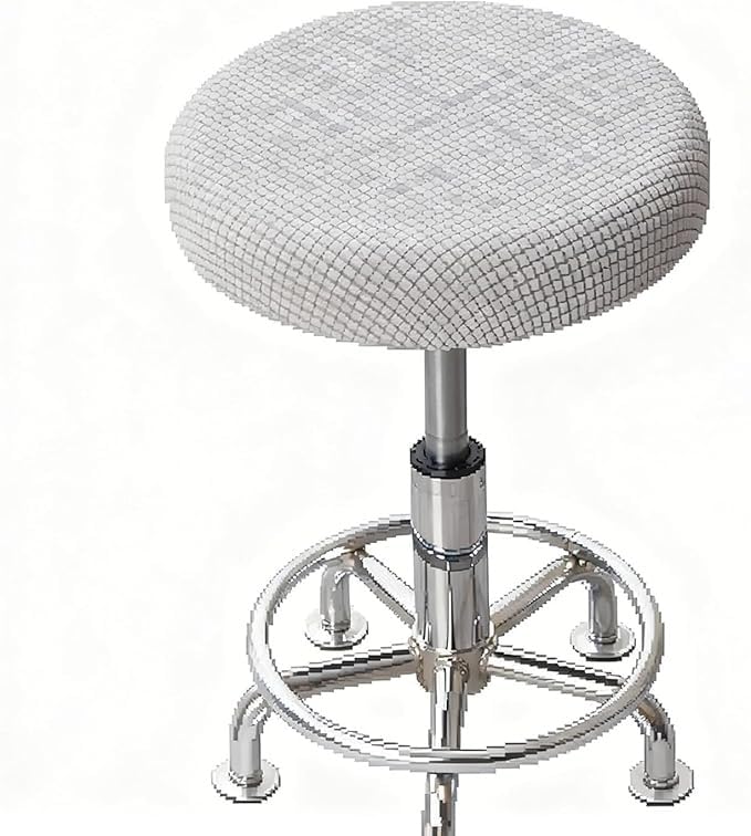 Housse de tabouret rond extensible en polyester trame quadrillée lot de 6