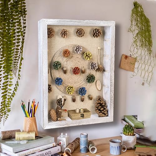 Image of White Shadow Box Frame 16x20 Shadow Box with Shelves 2.6 inch Interior Depth Memorial Shadow Box Display Case with Linen Back for Handicrafts,Picture Frames,Medals,Coins,Pins Collection and More