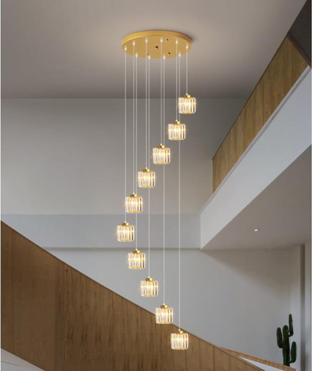 Villa Soggiorno Luce Apparecchi di Illuminazione di Lusso Scala Duplex Creativa, Lampadario Lungo Moderno a LED Semplice e atmosferico in Cristallo Nero