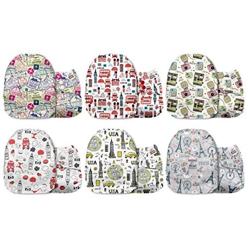 Mama Koala 3.0 Cloth Diapers for Babies with AWJ Lining, 6 Pack with 12 5-Layer Bboo(No Microfiber) Cloth Diaper Inserts - Reusable and Washable Pocket Diapers(12-My Warm Heart)