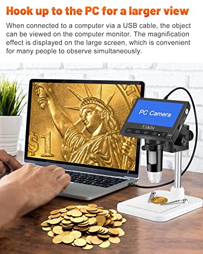 Elikliv Edm4 4.3" Coin Microscope, Lcd Digital Microscope 1000X, Coin Magnifier With 8 Adjustable Led Lights, Pc View, Windows Compatible(Black) #TOP3