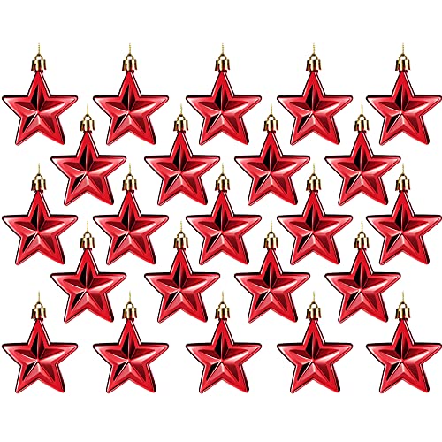24 Pieces Christmas Hanging Star Decorations Hanging Ornaments Tree Hanging Decorations Star Pendant Tree Ornament Gift Decoration For Christmas (Red) #TOP29