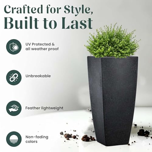 Image of Go Hooked Matrix 18 Inch Big Flower Pot | Outdoor & Indoor Planter for Balcony, Garden & Terrace | Durable Lightweight Decorative Polymer Pot for Live & Artificial Plants (Black)