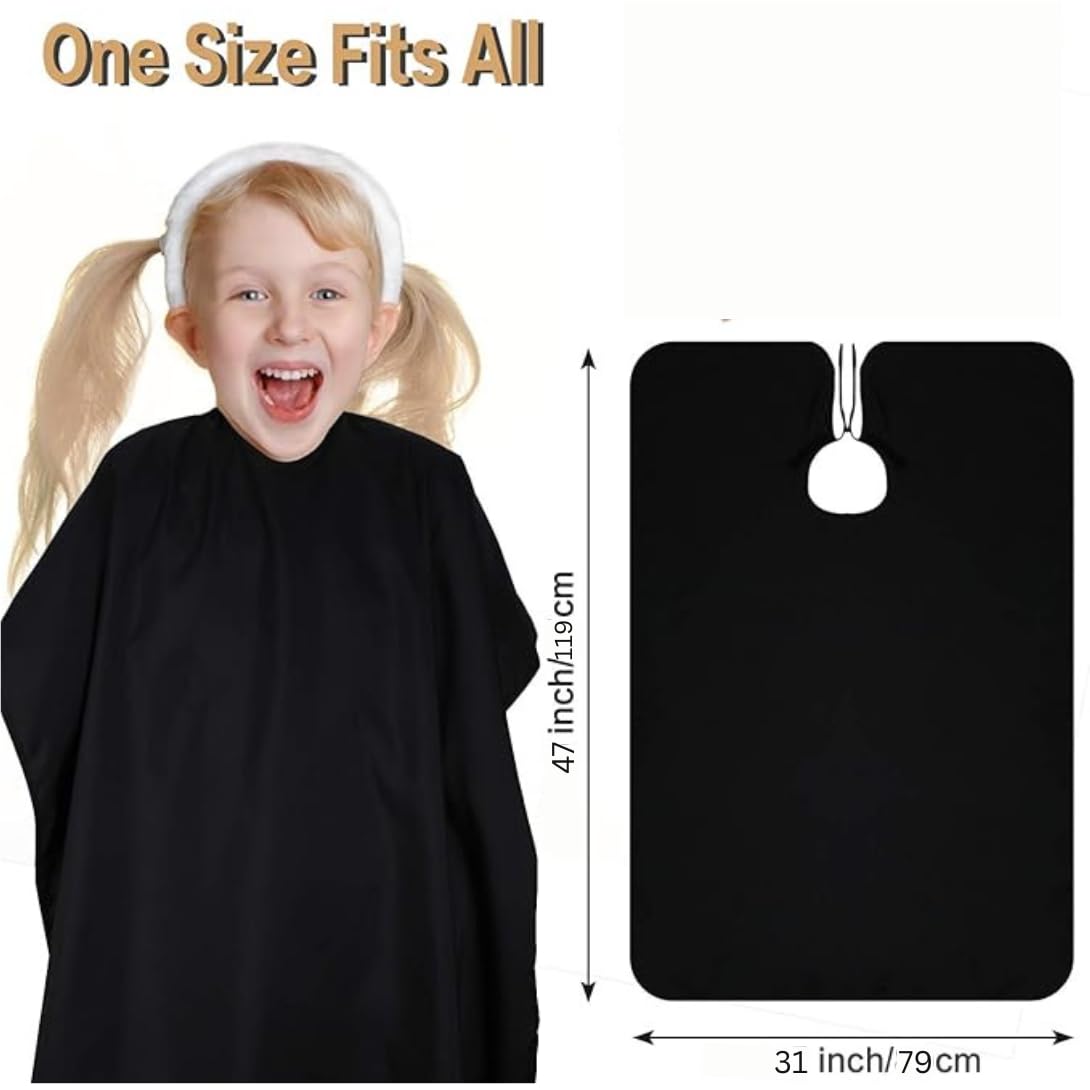 MAKSTILE Kids Hair Cutting Cape for Salon & Home | Barber Cape for Boys & Girls (Children) with Adjustable Neck - Tie Straps & Velcro for Comfortable Fit | Size: 47 x 31 Inches (Black) 1