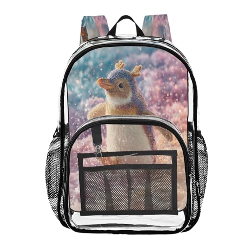 Penguin 3D Funny Clear Backpack Heavy Duty See Through Transparent PVC BookBag for Kids Boy Girl School Work