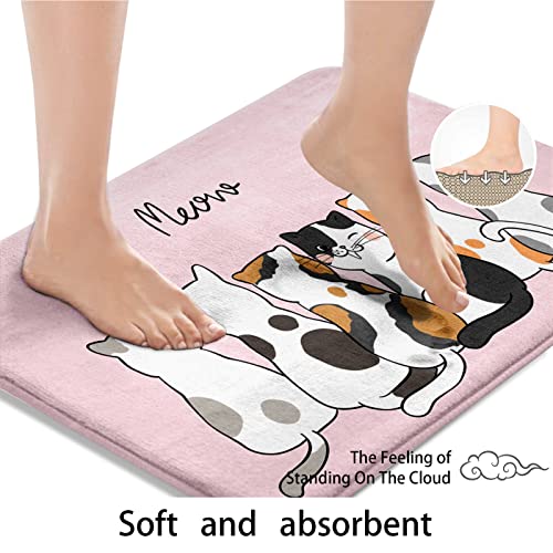 Cute Pink Bath Mat,Funny Cartoon Cat With Spots Bathroom Rugs No Silp,Cartoon Washable Cover Floor Rug Carpets Floor Mat 16X24 Inches For Kitchen Bedroom #TOP4