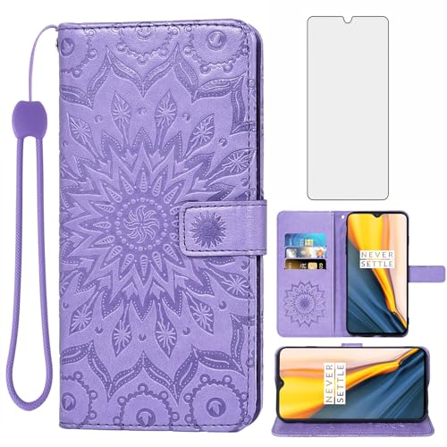 Asuwish Phone Case for Tracfone BLU View 4 B135DL Wallet with Tempered Glass Screen Protector and Sunflower Leather Slim Flip Cover Card Holder Stand Cell Accessories Blue View4 135DL Women Purple