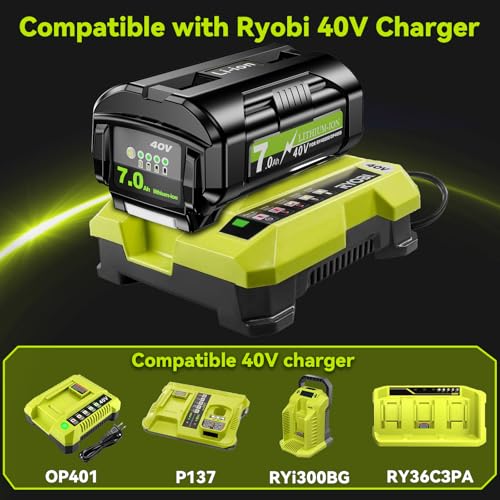 Image of 2Pack 7000mAh 40V Replacement for Ryobi 40V Battery Compatible with Ryobi 40 Volt Lithium Battery OP4026A OP4015 OP40602 OP40261 OP40401 OP40601 OP4050A OP40601 Compatible with 40V Cordless Tools