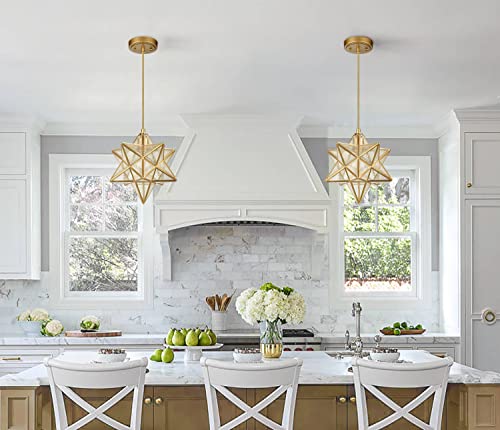 Image of DAYCENT Brass Moravian Star Flush Mount Ceiling Light & Pendant Light Bundle (12.7-in and 11-in)