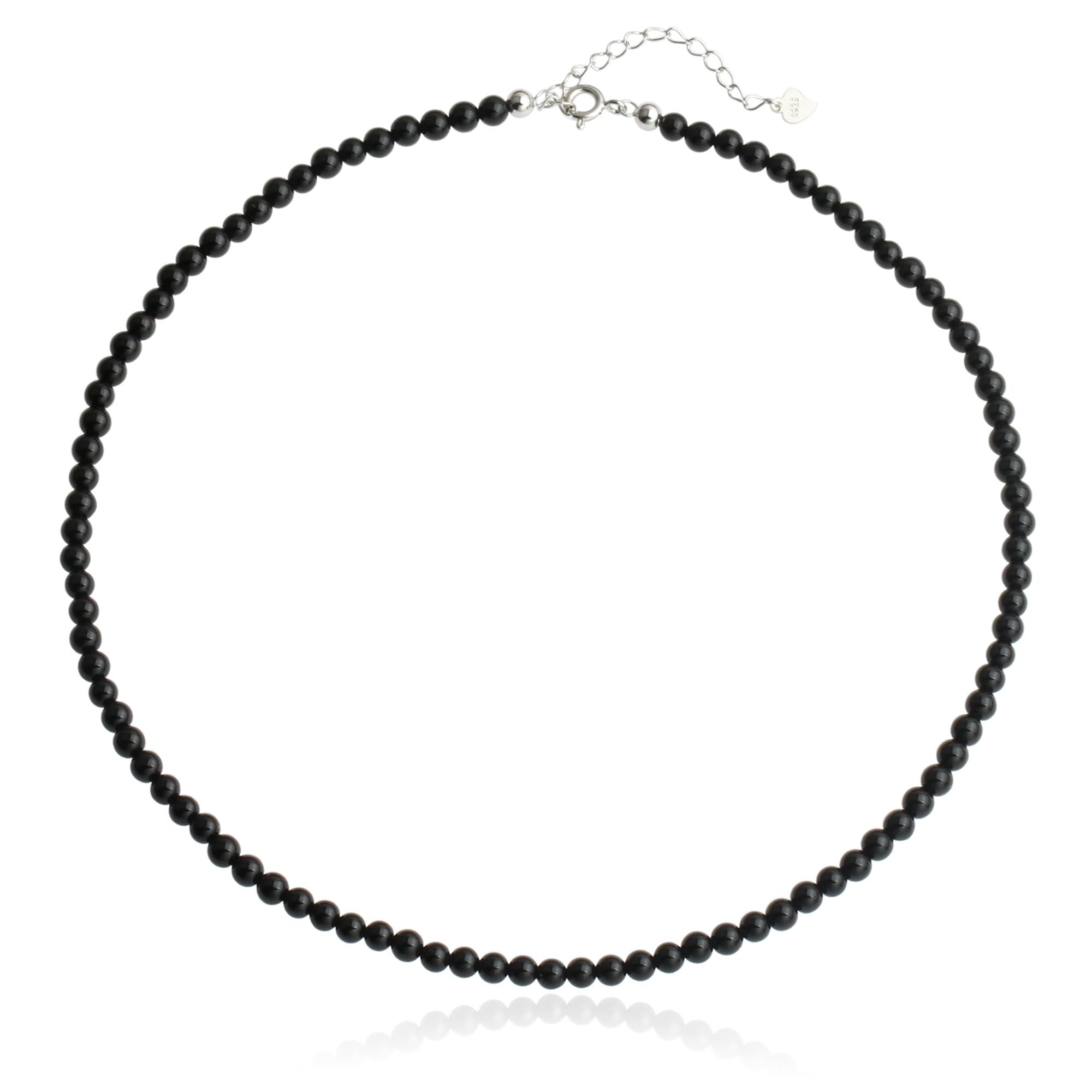 Kakikaki Natural Agate Choker Necklace Sterling Silver Round Beads Strand Necklace for Women