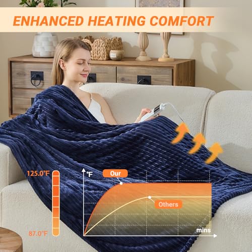 Image of Heated Blanket Electric Queen, Soft Flannel Heating Blanket with 8 Hours Auto Off 10 Fast Heating Levels Machine Washable Sherpa Heated Blanket with Overheating Protection