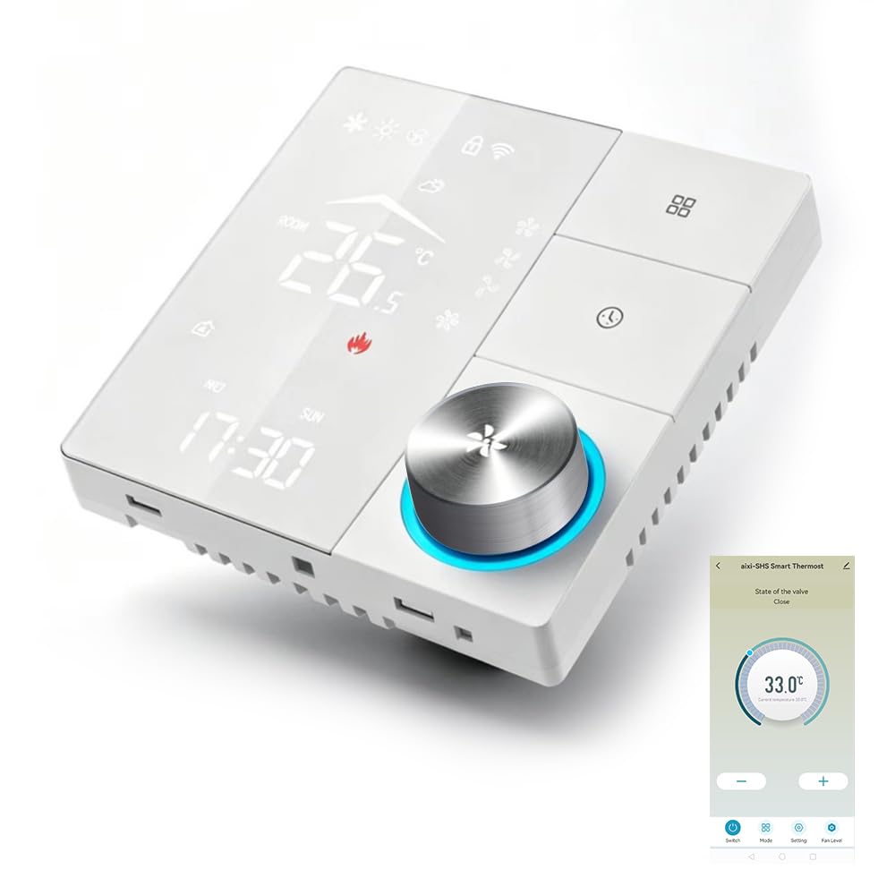 Termostato WiFi para Fancoil Ventilconvector Aire Acondicionado, 2 Tubos 3 Velocidades Ventilador, Termostato Inteligente Tuya Refrigeración Calefacción, Compatible Alexa Smart Life